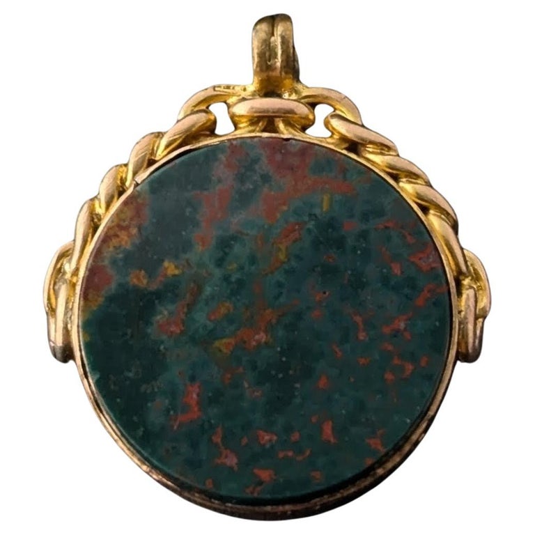 Antique 9ct gold swivel fob, pendant, Bloodstone and Carnelian