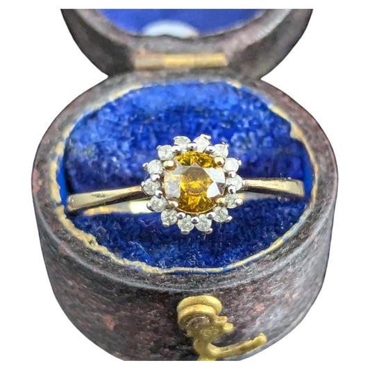 Vintage Yellow and White Zircon cluster ring, 9ct gold