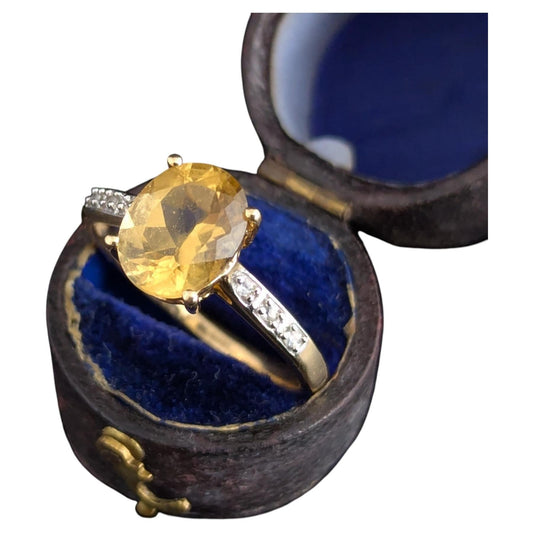 Vintage Citrine and Diamond cocktail ring, 9ct gold