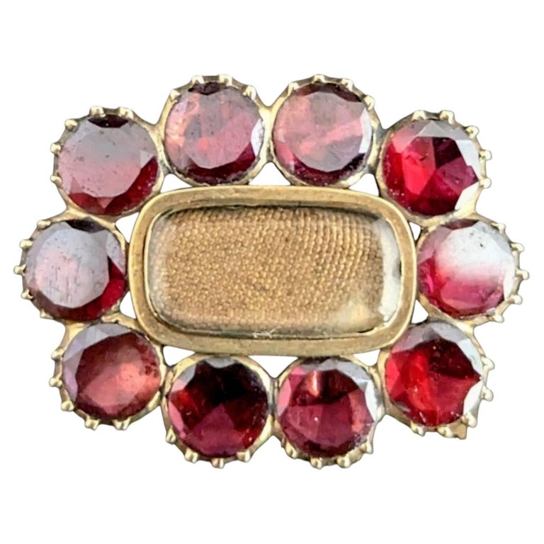 Antique Georgian Flat cut Garnet Mourning brooch, 9ct gold