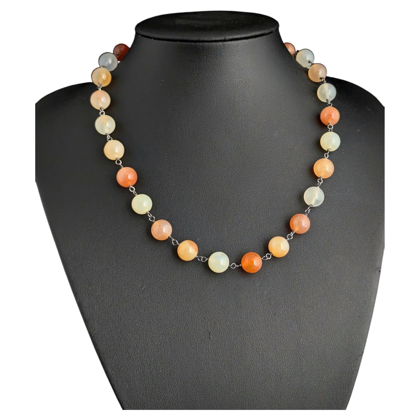Antique orange Agate bead necklace, Sterling silver clasp