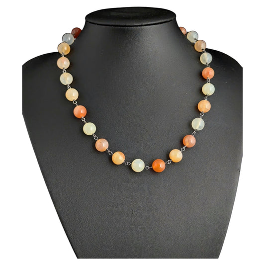 Antique orange Agate bead necklace, Sterling silver clasp