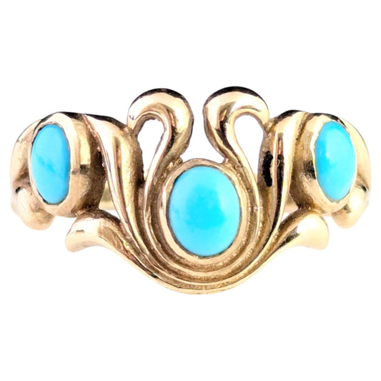Vintage Turquoise cabochon dress ring, 9ct yellow gold scrolls