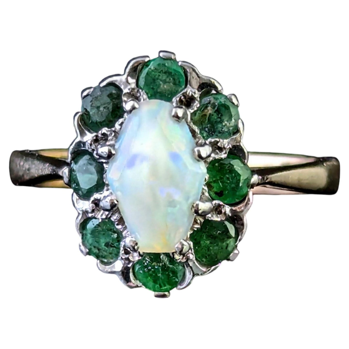 Vintage Emerald and Opal cluster ring, 9ct gold