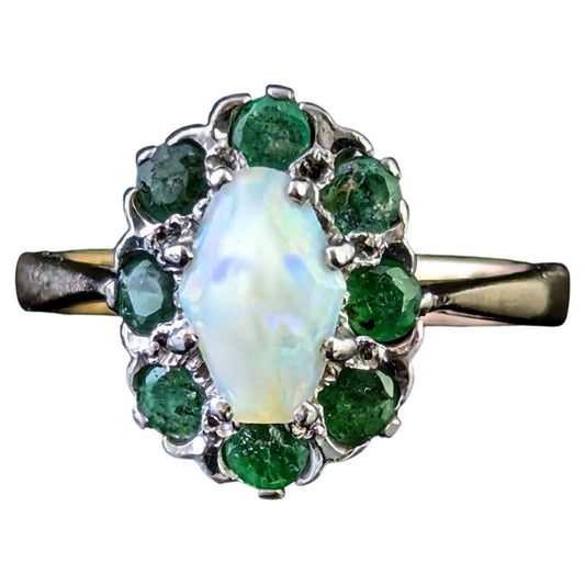 Vintage Emerald and Opal cluster ring, 9ct gold