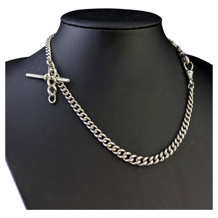 Antique Sterling silver Albert watch chain, necklace, Art Deco
