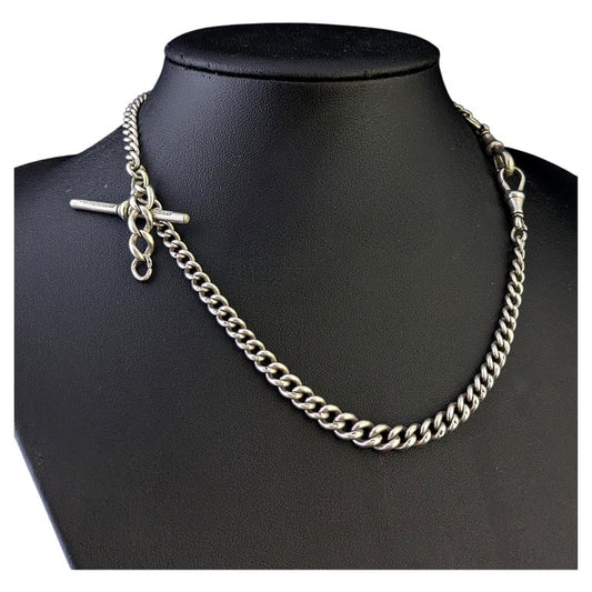 Antique Sterling silver Albert watch chain, necklace, Art Deco