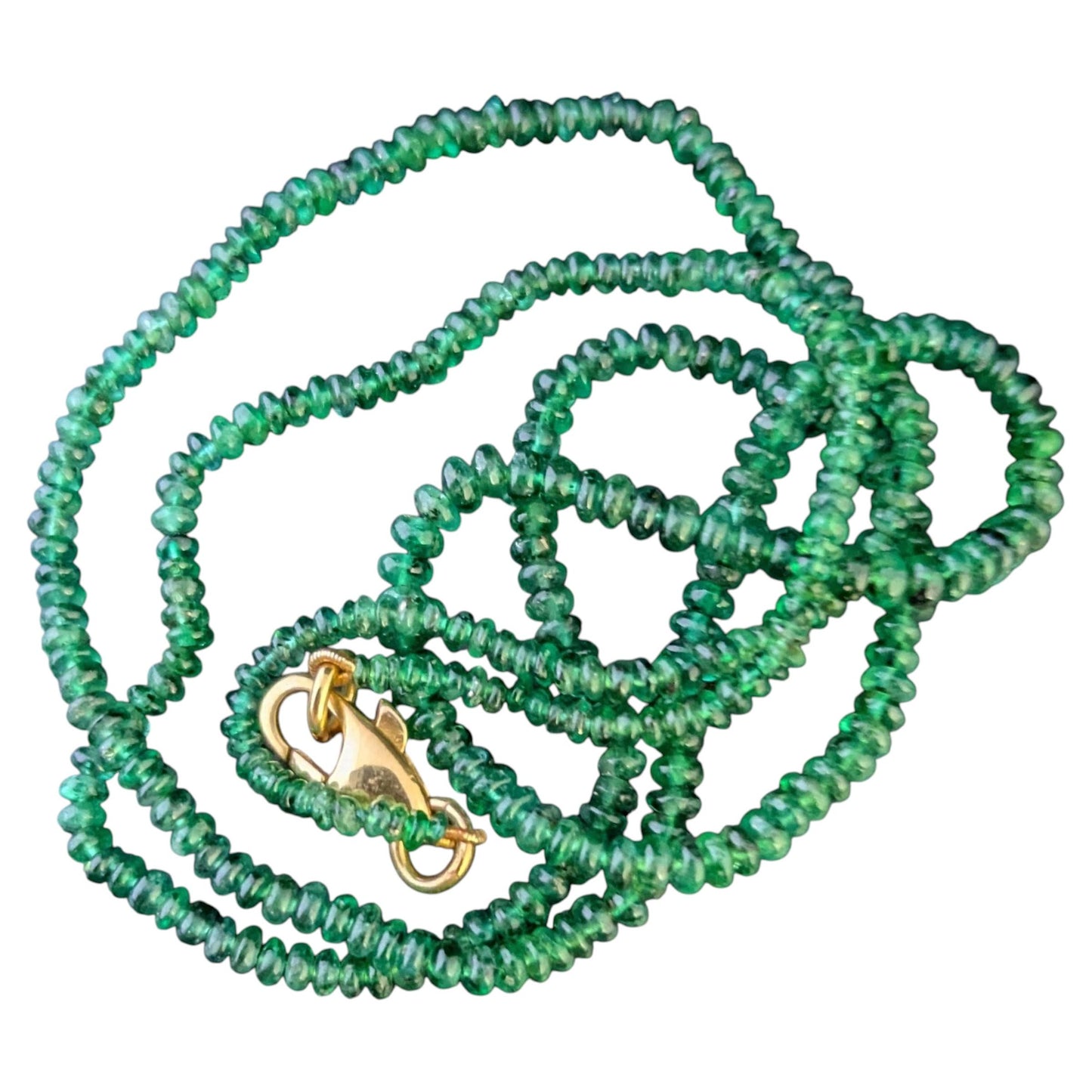 Vintage emerald bead necklace, 18ct yellow gold