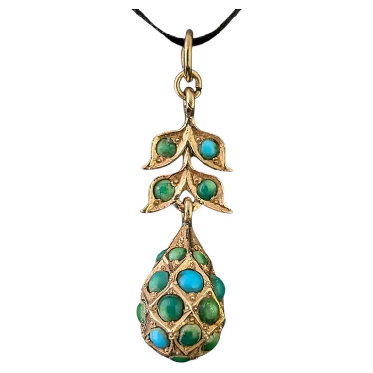 Antique Turquoise drop pendant, 9ct gold