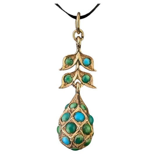 Antique Turquoise drop pendant, 9ct gold