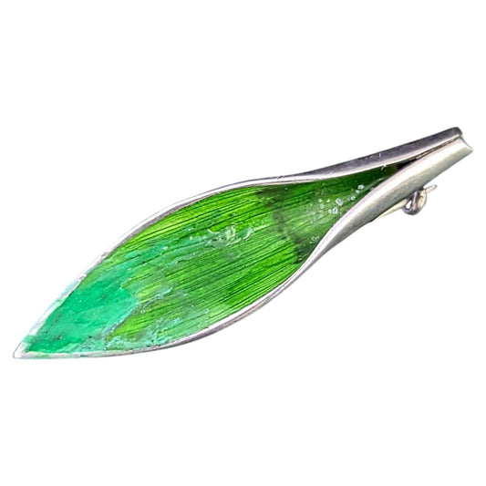 Vintage sterling silver and enamel leaf brooch, Lily of the Valley