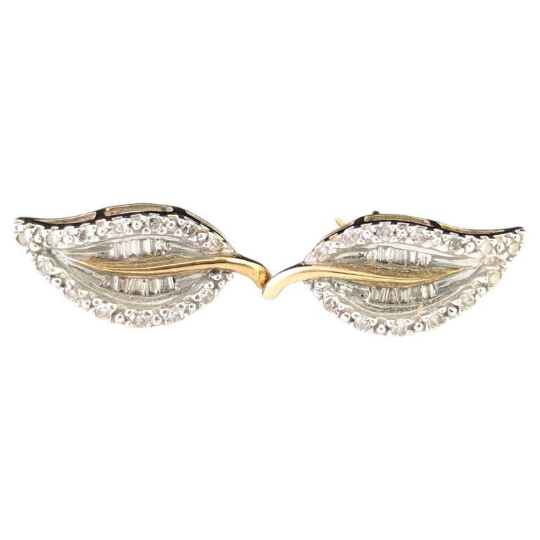 Vintage Diamond leaf stud earrings, 9ct gold