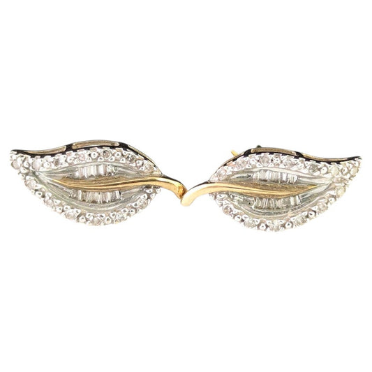 Vintage Diamond leaf stud earrings, 9ct gold