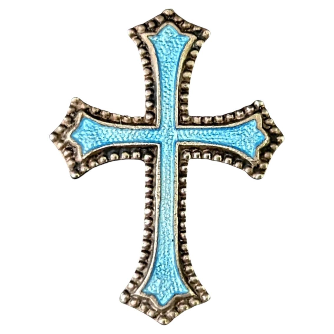 Antique silver and enamel cross charm
