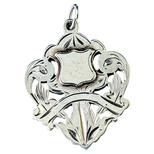 Antique sterling silver fob pendant, Shield shaped, Edwardian
