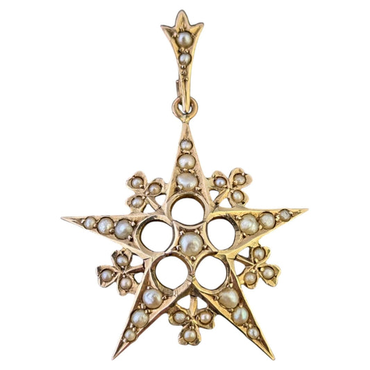 Antique Pearl Starburst pendant, 9ct yellow gold, Shamrock