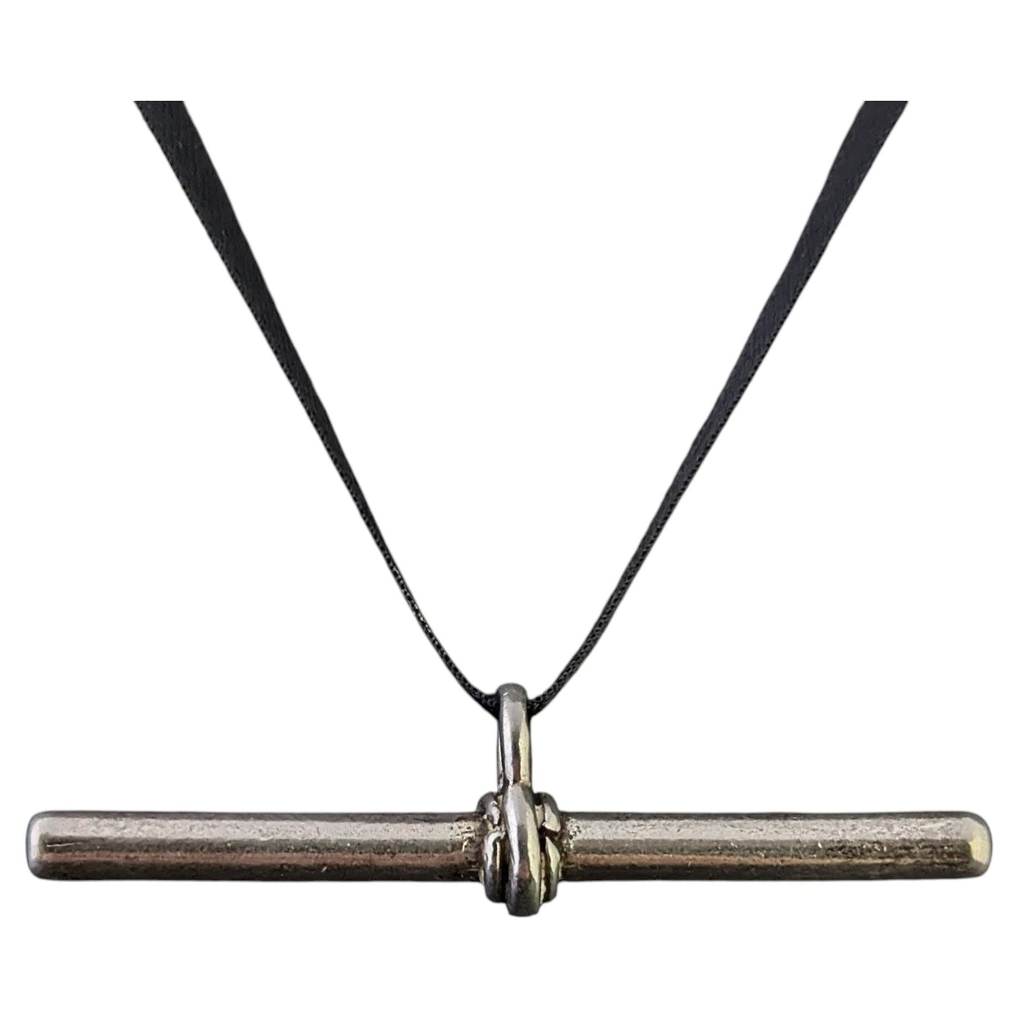 Antique Sterling silver T bar pendant, large
