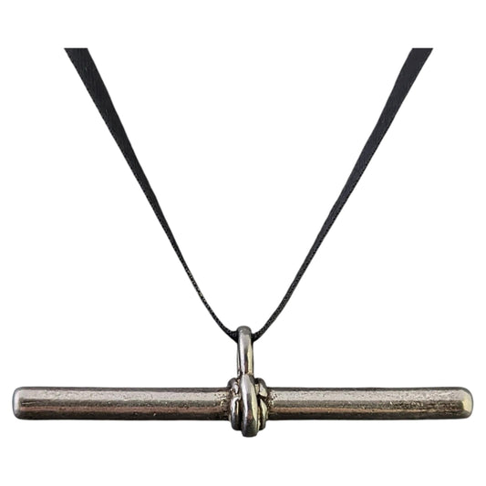 Antique Sterling silver T bar pendant, large