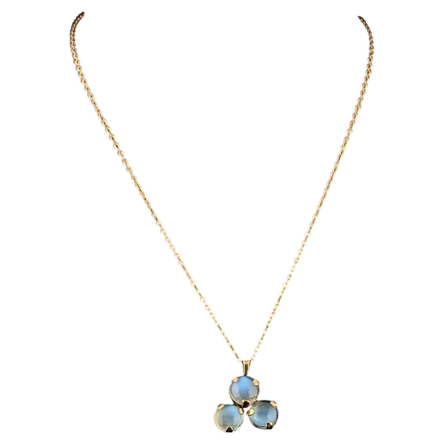 Antique Moonstone trefoil pendant, trace chain necklace, 9ct gold