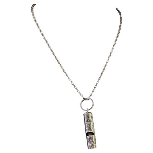 Antique sterling silver whistle pendant, Rope twist chain necklace