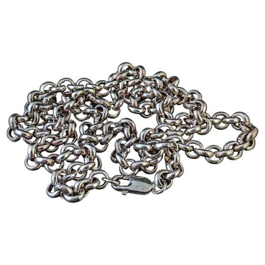 Vintage sterling silver rolo link chain necklace, Heavy