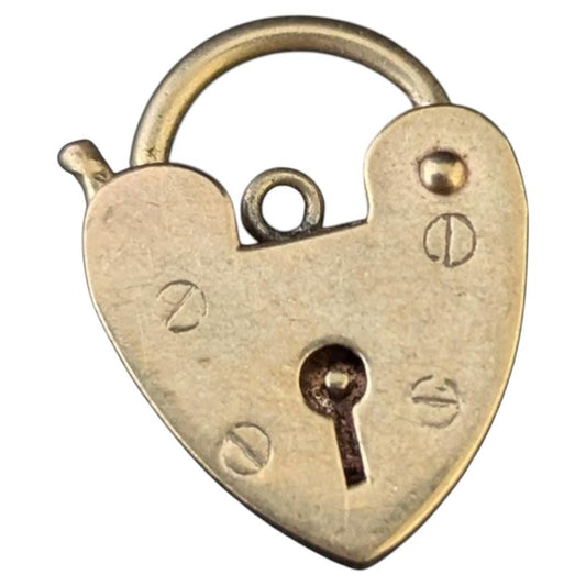 Vintage 9ct gold heart padlock clasp, charm, pendant