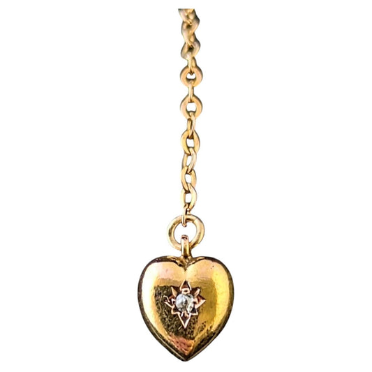 Antique 9ct gold and diamond, puffy heart pendant, charm