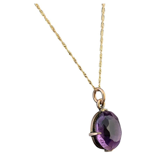 Antique Amethyst pendant necklace, 9ct gold trace chain