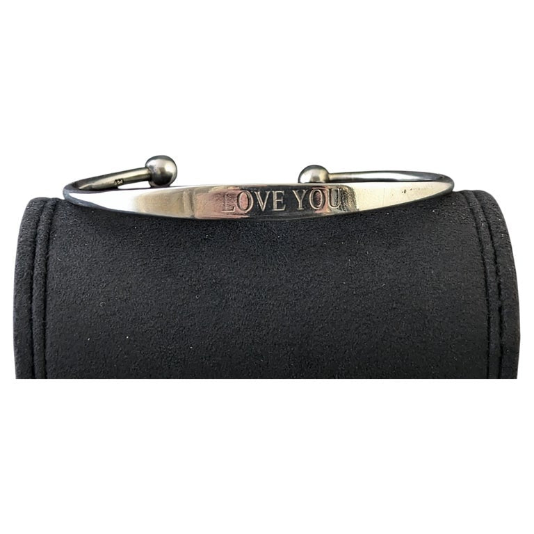 Vintage sterling silver torque bangle, I Love You