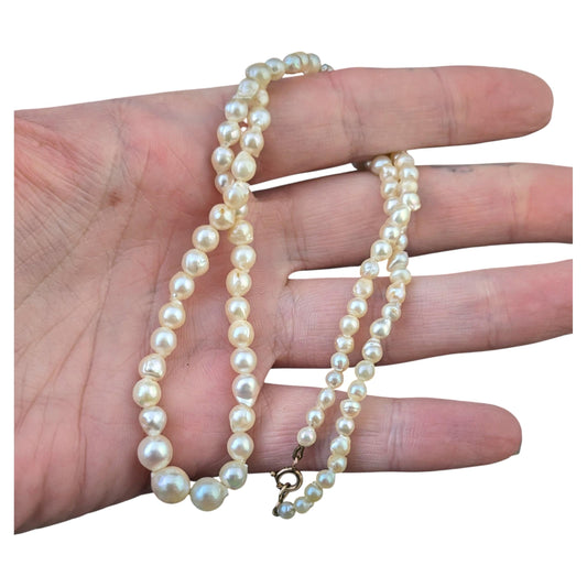 Vintage Cultured Pearl necklace, 9ct gold clasp, baroque shape