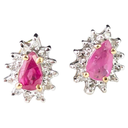 Vintage Ruby and Diamond cluster earrings, 9ct gold