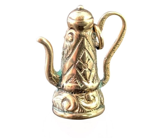 Antique 9ct gold coffee pot charm, pendant, Foiled paste