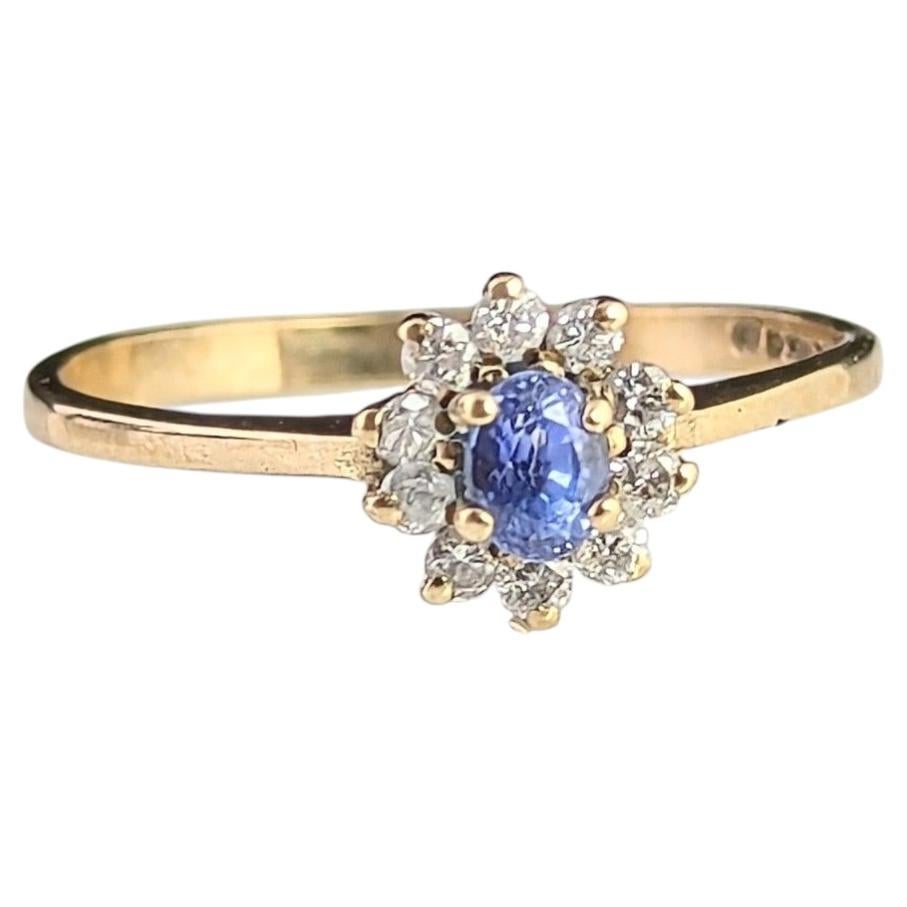 Vintage Sapphire and Diamond cluster ring, 9ct gold