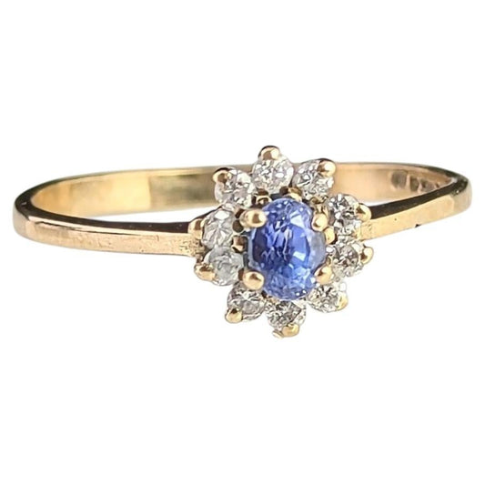 Vintage Sapphire and Diamond cluster ring, 9ct gold