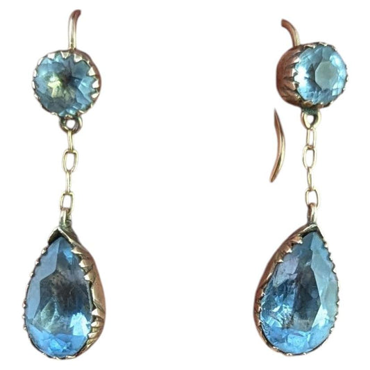 Antique Blue paste drop earrings, Victorian, 9ct gold