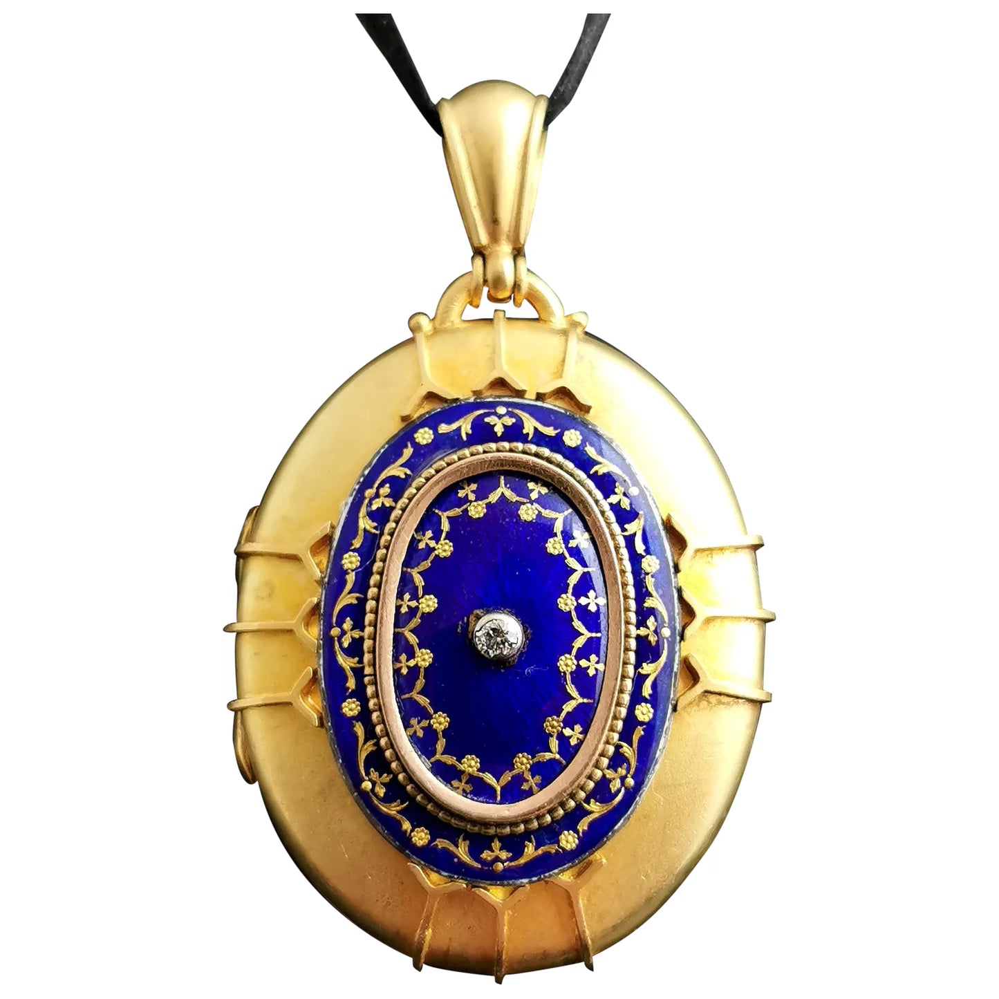 Antique Victorian 18ct gold Diamond and Blue enamel locket pendant
