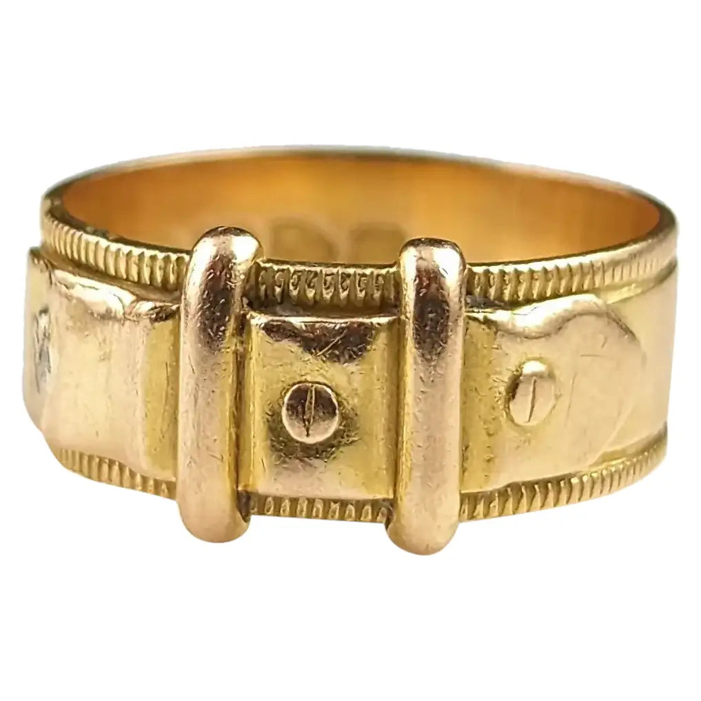 Antique 18ct gold buckle ring, chunky band, Victorian