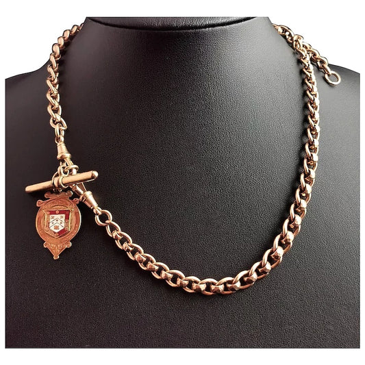 Antique 9ct Rose gold double Albert chain, watch chain necklace, fancy link