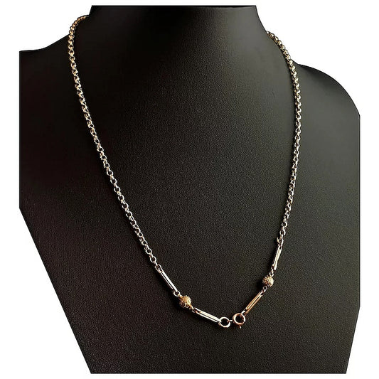 Antique fancy link 9ct gold chain necklace, Edwardian