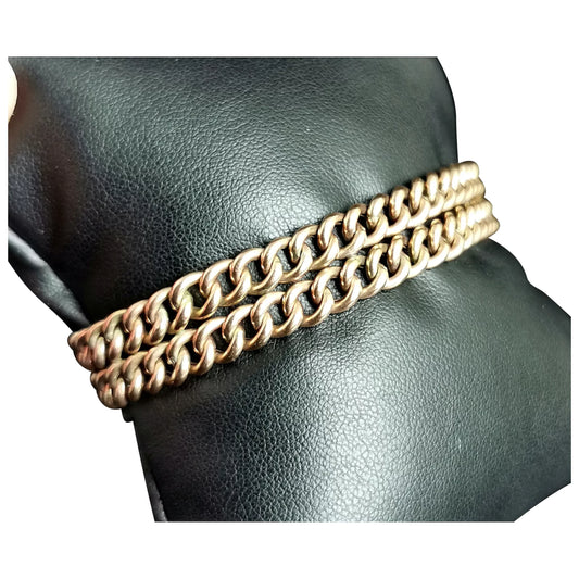 Antique 9ct gold Albert chain bracelet, double row curb link