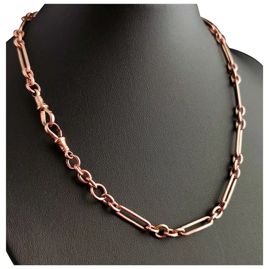 Antique 9ct Rose gold Albert chain, watch chain necklace, Trombone link