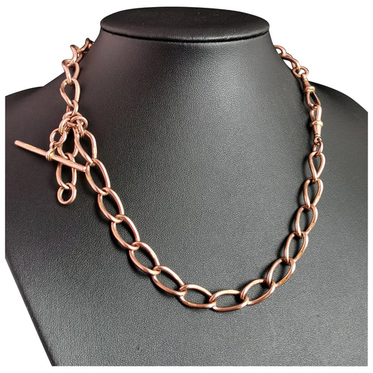 Antique 9ct Rose gold Albert chain, watch chain necklace, Victorian