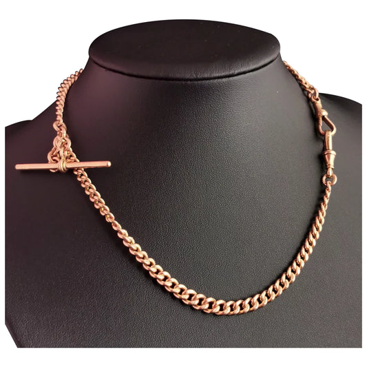Reserved: Antique 9ct Rose gold Albert chain, curb link, watch chain necklace, Edwardian