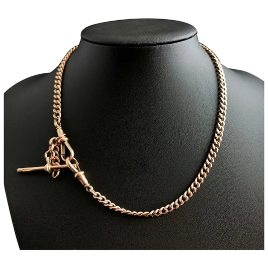 Antique 9ct Rose gold Albert chain, curb link, watch chain necklace, Victorian
