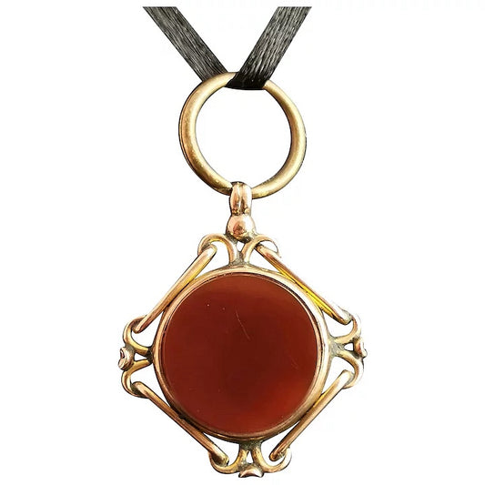 Antique 9ct Rose gold compass pendant, Carnelian seal fob