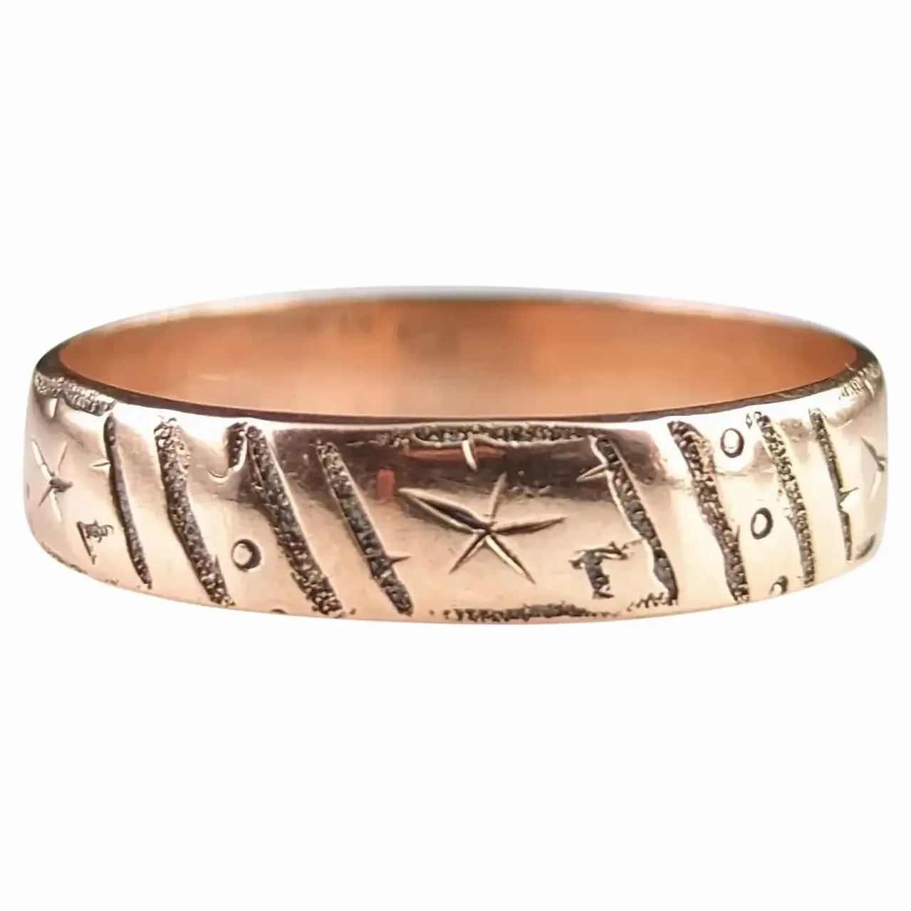 Antique 9ct Rose gold engraved band ring, Victorian