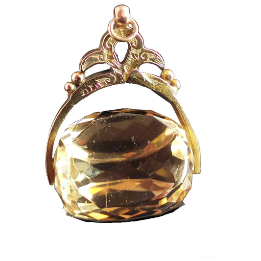 Antique 9ct gold Citrine spinning fob, Victorian