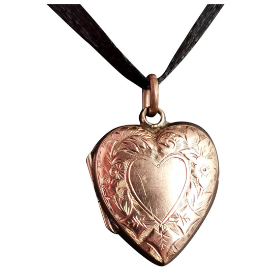Antique 9ct gold heart shaped locket pendant, Edwardian