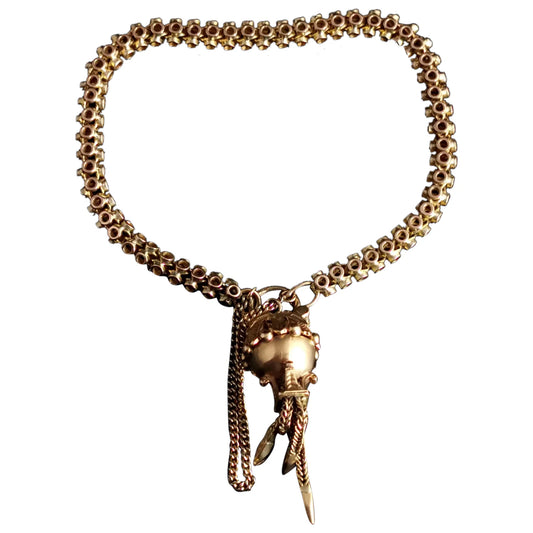 Antique 9ct gold fancy link bracelet, tassle padlock clasp