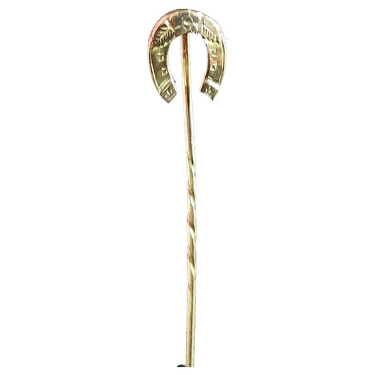 Antique 9ct gold horseshoe stick pin, Victorian, Lucky